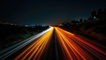 Obraz premium Highway at night with light trails