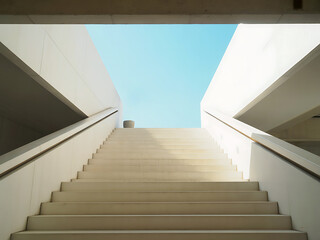 Obraz premium Ascending stairway towards a bright blue sky and sunlight