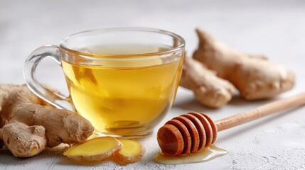 Ginger tea with honey dipper