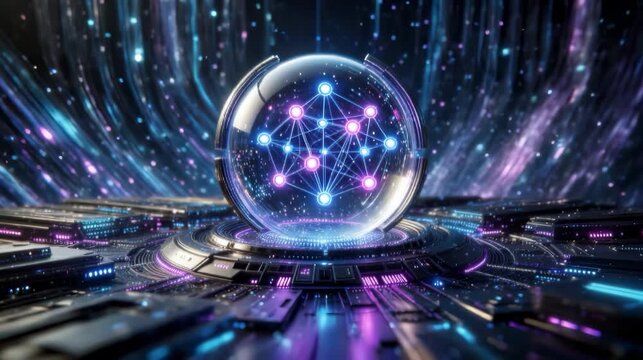 Abstract blue fiber optic lights with glowing digital energy in a dark space background