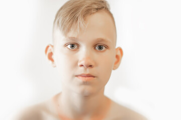 Portrait of blond hair teenager boy