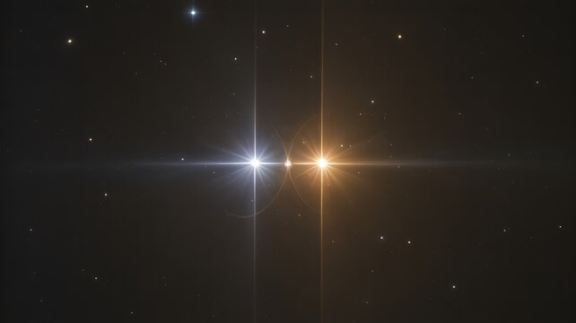 Two bright stars with light flares in dark space galaxy