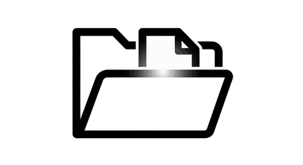A modern vector icon of a folder with multiple documents, rendered in bold black lines on a clean white background.
