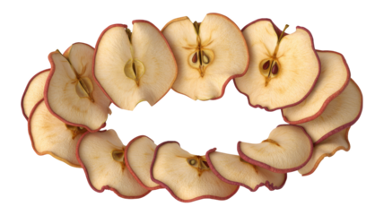 Dried apple slices arranged in a circle isolated on a transparent background fruit food