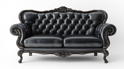 Modern Stylish Black Two Seater Sofa Isolated on White Background