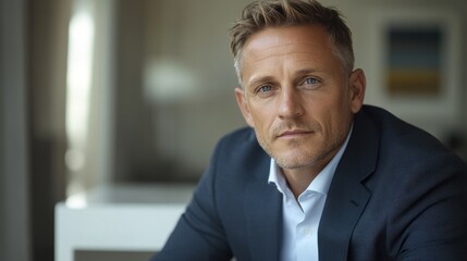 Professional businessman with crossed arms in blue shirt, representing executive presence and confidence