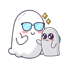 Vector art of two cute ghosts are smiling isolated on white background