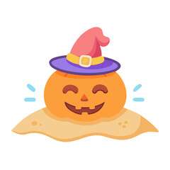 Vector art of a cute pumpkin wearing a witch hat isolated on white background