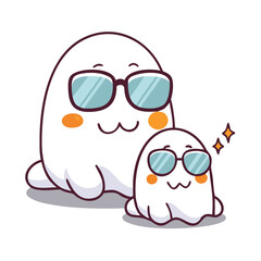 Vector art of two cute ghosts wearing sunglasses isolated on white background