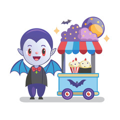 Vector art of a cute vampire selling cupcakes isolated on white background