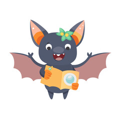 Vector art of a cartoon bat is reading a book isolated on white background