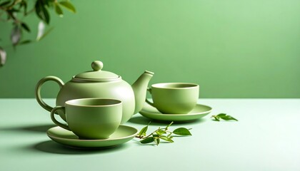 Serene green tea set still