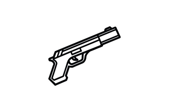 Modern Handgun Illustration Black and White Pistol with Clean Lines and Minimalist Design silhouette This black