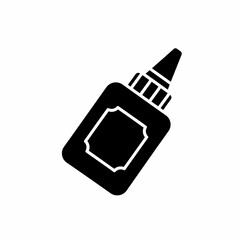 A simple black glyph icon of a squeeze glue bottle, a symbol for crafting, adhesive supplies, and creative projects.