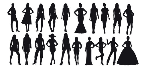 set of woman silhouette design isolated vector