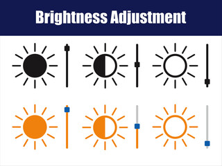 Brightness Adjustment Icons with Sun and Sliders – Light Control Symbols for Display Settings and UI.