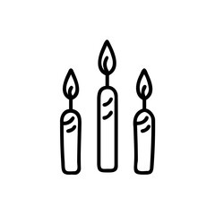 Three lit birthday candles in a simple doodle icon style celebration