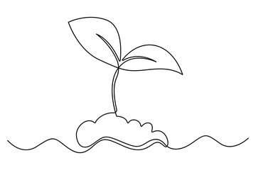 Continuous single line art of seed sprouting and plant growth stages minimalist botanical vector
