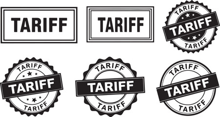 Fototapeta premium Six black and white tariff stamps and seals import, tariff, stamp, seal, tax, import, export, customs, duty, trade, finance, economics, government, regulation, policy, business, commercial, official, 