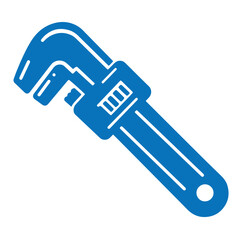 Blue adjustable wrench icon isolated on white for construction and repair work
