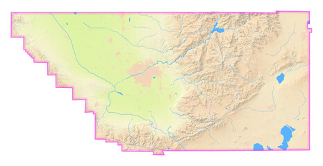 Map of the County Kern (California, US) showing the isolated County with relief representation. No Lables.