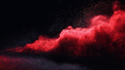 Crimson dust cloud against dark background black powder