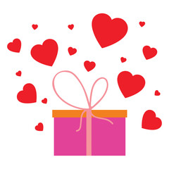 Romantic Valentine’s gift box with floating red hearts love, perfect for love, weddings, engagements, celebrations and anniversaries