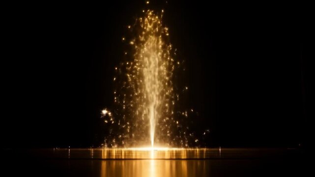 Golden sparkling firework fountain against dark background  