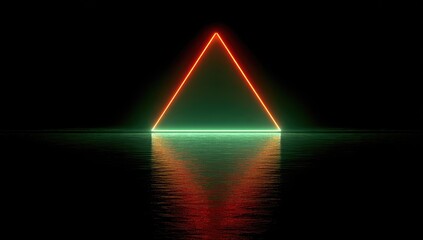 Neon triangle shape over water reflection