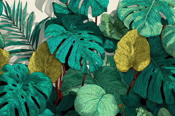 Tropical leaves backgrounds pattern sketch.