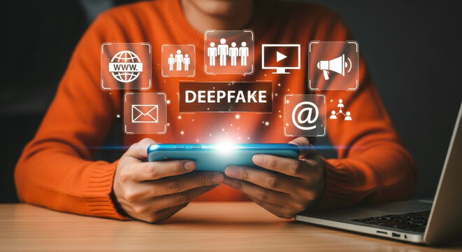 Deepfake technology mobile phone internet communication media digital transformation information age trend