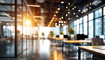 Obraz premium Blurred modern office interior, sunlit