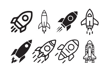 Rocket icons set. Startup symbol, filled flat sign, boundless potential. Victor illustration eps10
