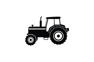 Obraz premium Agricultural Tractor Vehicle in Black Silhouette Style on a White Background silhouette black tractor depicted style