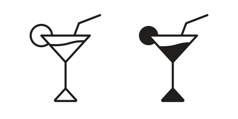 Cocktail icon vector editable. black vectors set