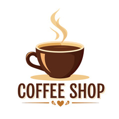 Brown Coffee Cup with Steam, Transparent Background, Vintage Coffee Shop Icon