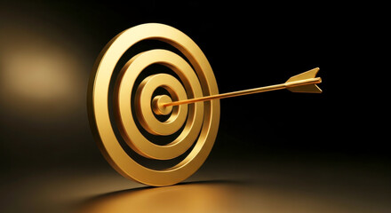 Golden target goal achievement success business strategy focus arrow accuracy dartboard concept aim