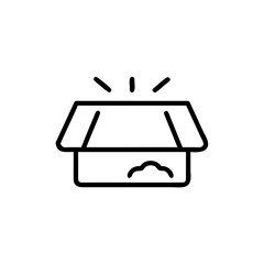 Open box icon with radiating lines cloud shape inside package delivery