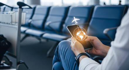 Booking flights travel planning mobile app airport travel airplane tickets vacation destination online booking