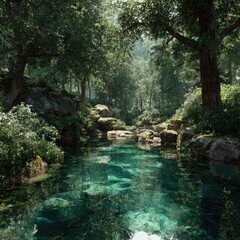 Lush forest stream scene
