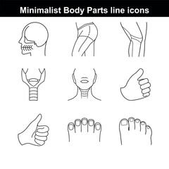 Minimal Body Parts Line Icons line art vector illustration on white background.