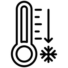 Thermometer Cool Temperature icon, Black And White Outline Icon Vector.