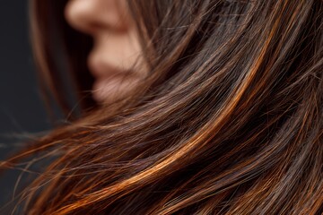 Fototapeta premium Close Up Of Brown Hair With Golden Highlights Showing Heat Damage