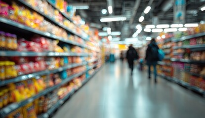 Fototapeta premium Blurred supermarket aisle with shoppers