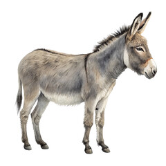 Grey Donkey Illustration Watercolor Style, Isolated on Transparent Background, Animal Portrait, Donkey, Equine, Farm Animal