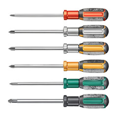 Fototapeta premium Assorted Screwdrivers with Colored Handles isolated on a transparent background