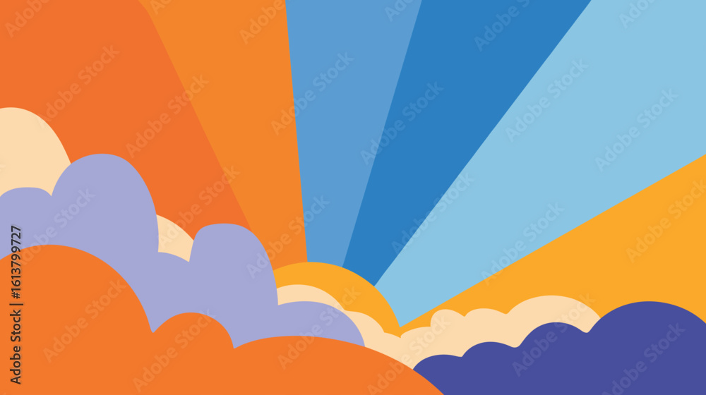 Poster abstract colorful background with rays and clouds in vibrant style