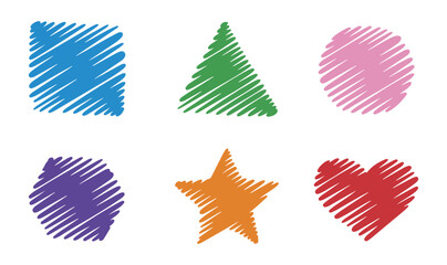 colorful pencil drawn shape icon set on transparent background