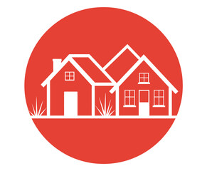 White House Silhouette on Crimson Background, Transparent Cutout, Minimalist Icon