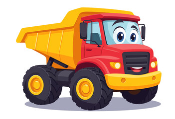 Yellow Dump Truck with Blue Face, Transparent Background, Cartoon Design Element